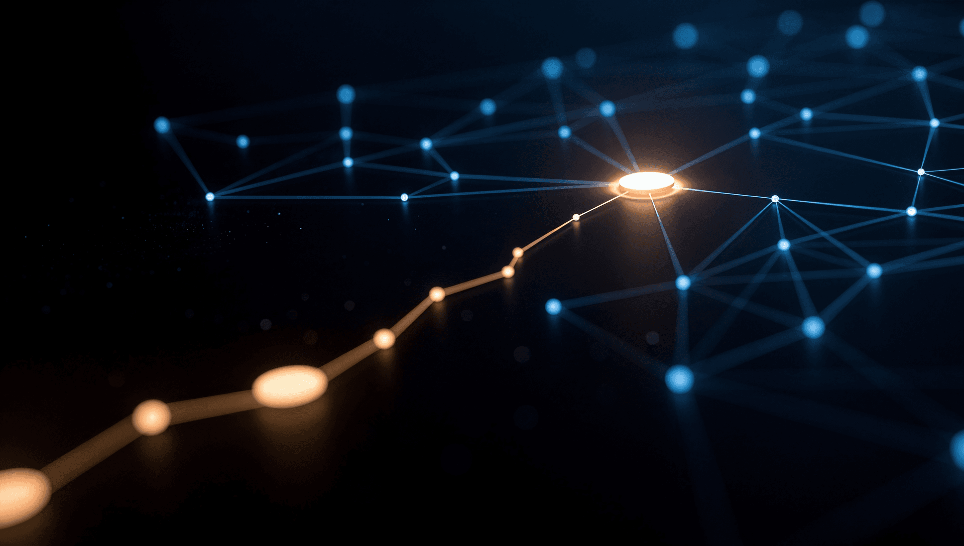 AI decision layer surfacing the recommended action across a network of connected data